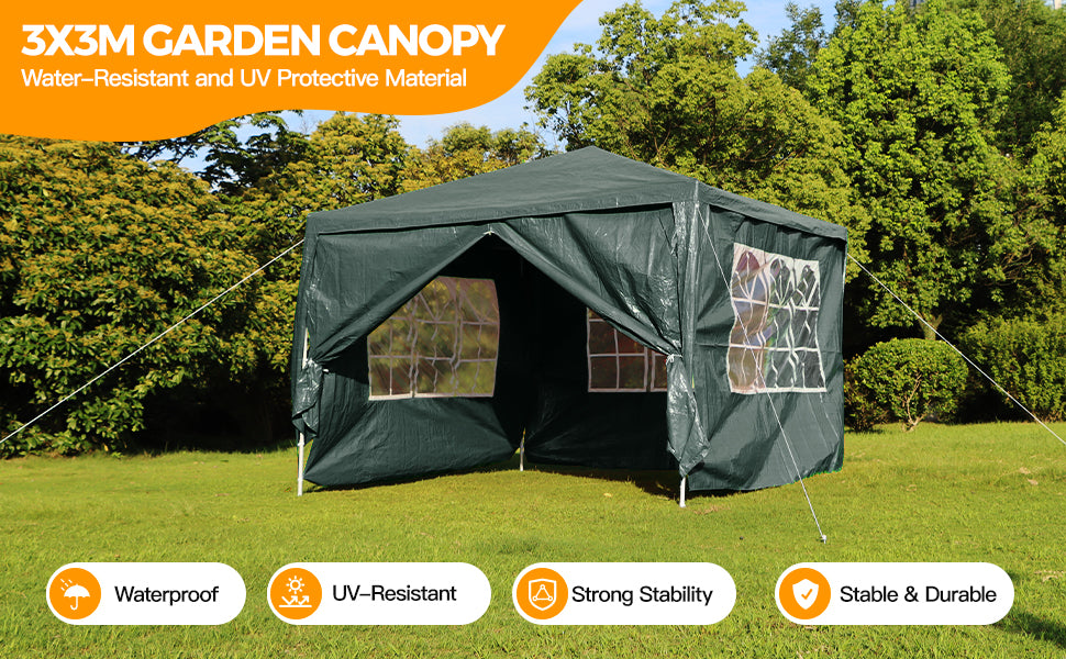Outdoor Event Gazebo Tent, 3x3M Waterproof Party Marquee With 4 Side Panels,Which Have…
