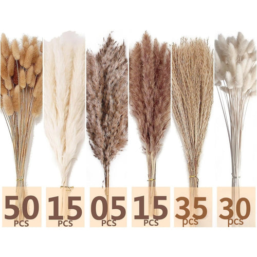 150-Piece Pampas Grass Decorative Bouquet, 6 Types Of Dried Grasses, Natural Vase Fille…