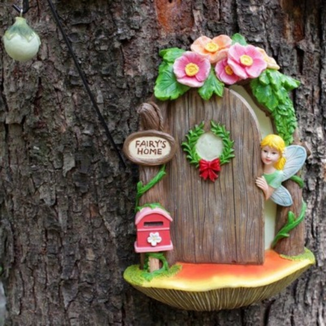 Resin Fairy Door And Windows Miniature Sculpture For Trees Outdoor Decor