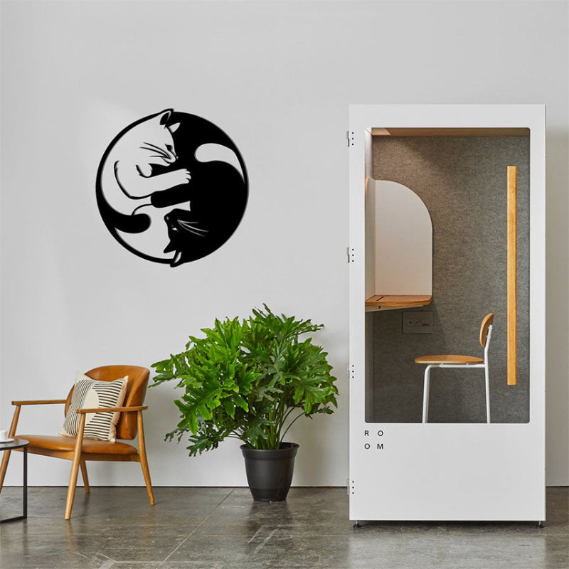 Metal Yin Yang Cat Wall Art Sculpture, Handmade Indoor