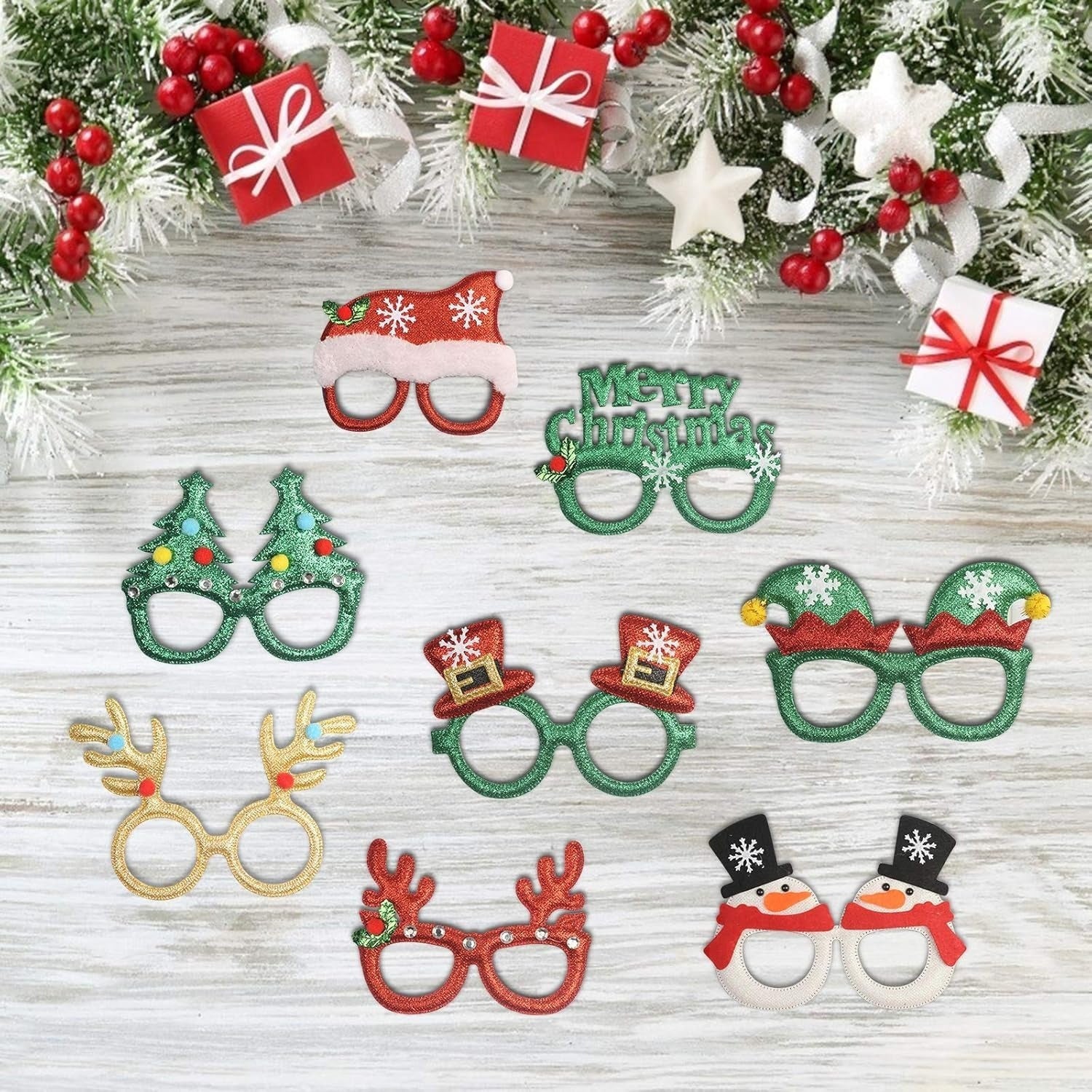 12-Piece Set Of Christmas Glasses, Funny Glasses, Glittery Party Glasses, Christmas Pho…