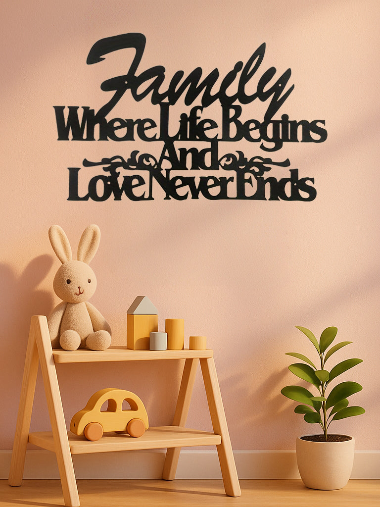 Where Life Begins, Love Never Ends Vintage Metal Wall Sign
