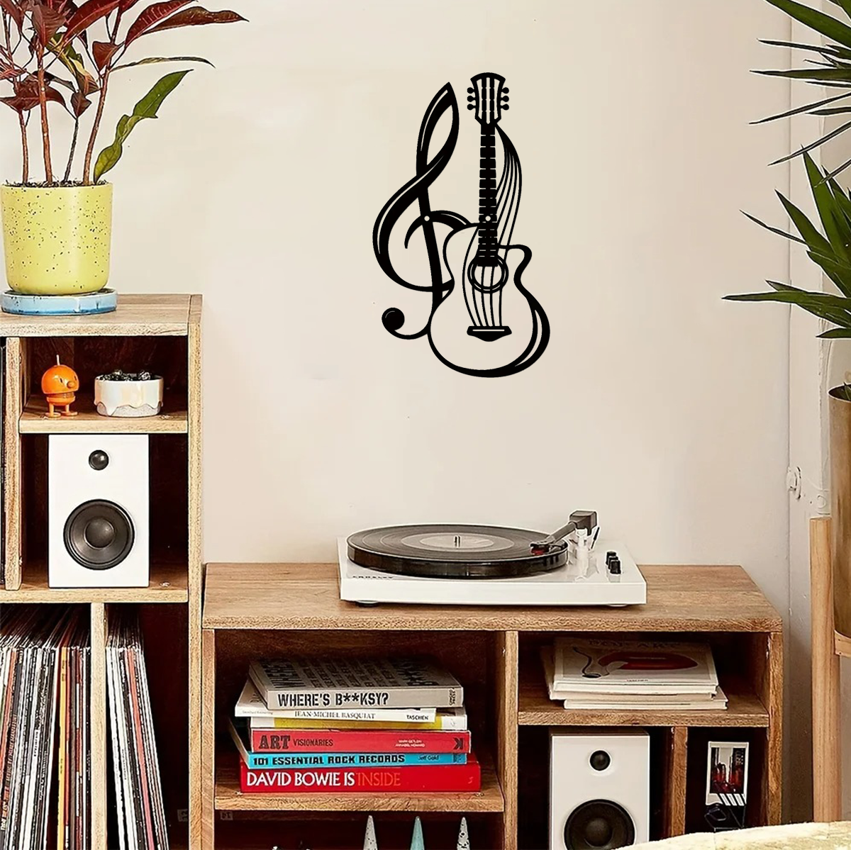 Vintage Black Electric Guitar Wall Art - Gothic & Grunge Decor