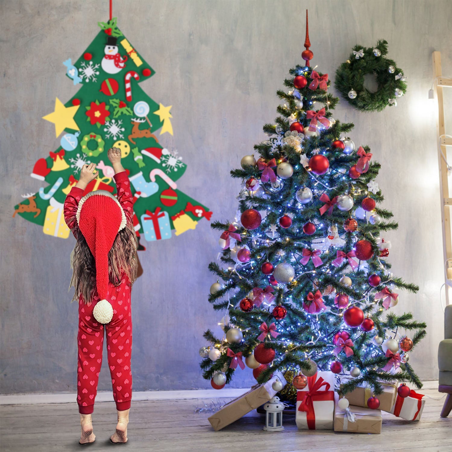 DIY Felt Christmas Tree 41Pcs Detachable Ornaments For Kids Toddler Wall Hanging Christ…