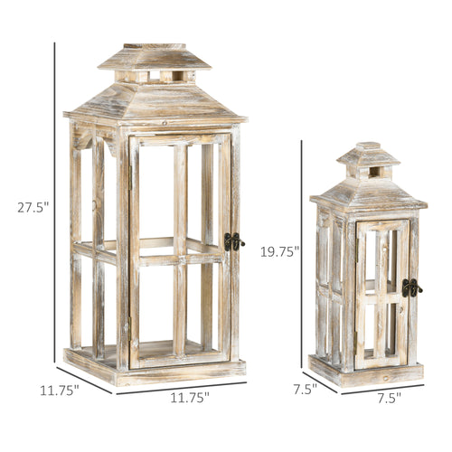 2 Pack 28"/20" Large Rustic Wooden Lantern Decorative, Indoor/Outdoor Lantern for Home…