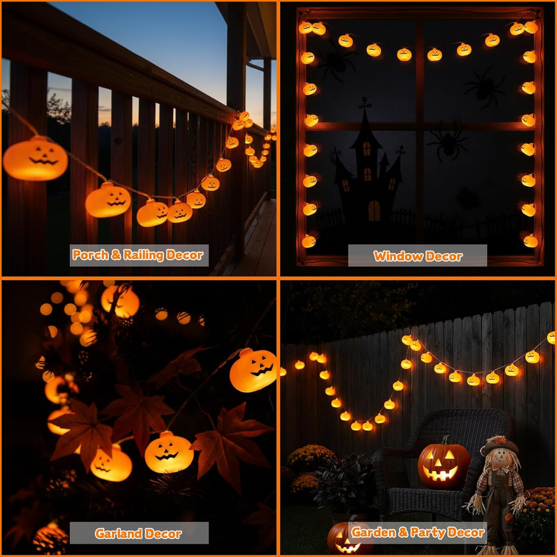 Decorations Pumpkin String Lights 20 LED 10 FT 3D Cute Waterproof