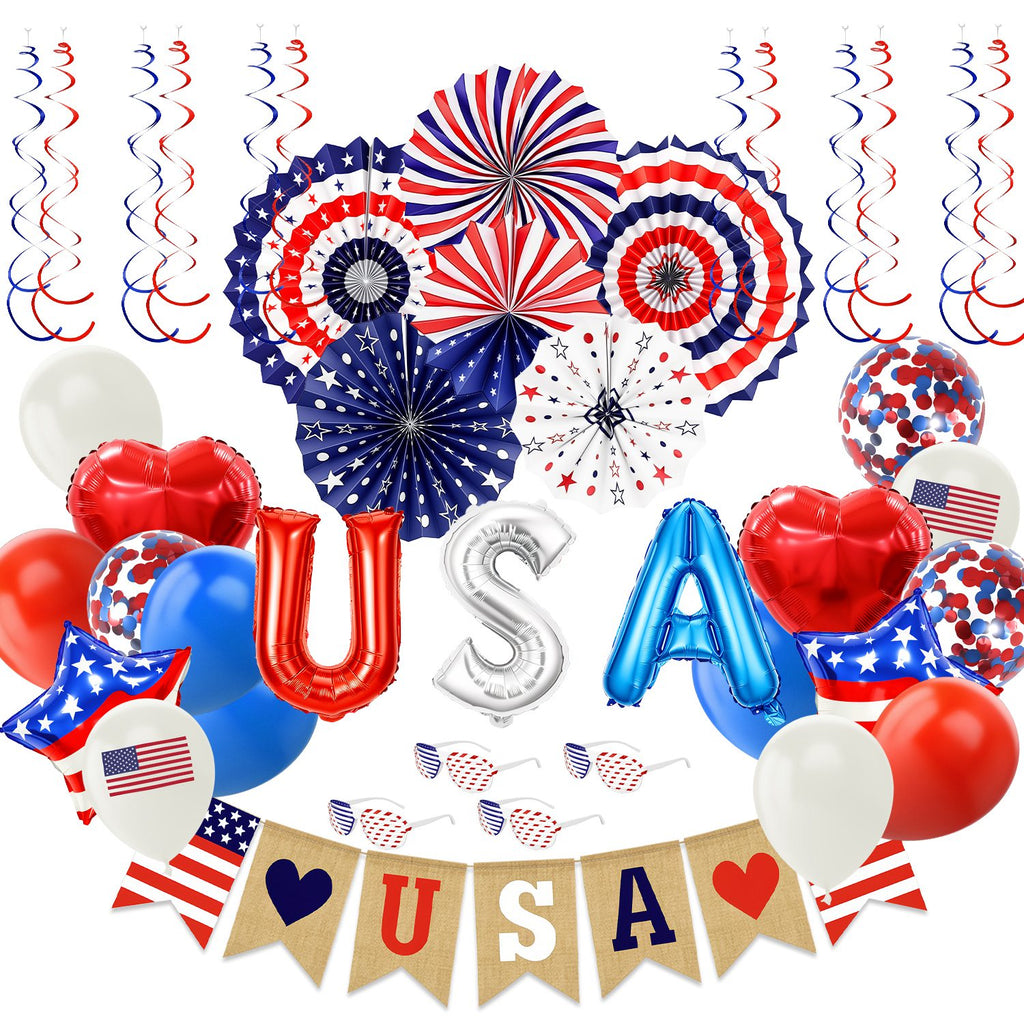 1Set 4th Of July Decorations Set,Patriotic Party Supplies With USA Foil Balloons Paper…