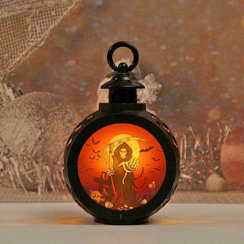Halloween Pumpkin Lantern Cross-border New Round Lamp Portable Nightlight Horror Atmosp…