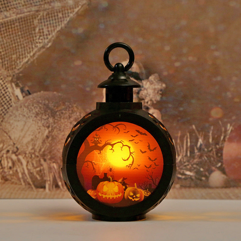 Halloween Pumpkin Lantern Cross-border New Round Lamp Portable Nightlight Horror Atmosp…