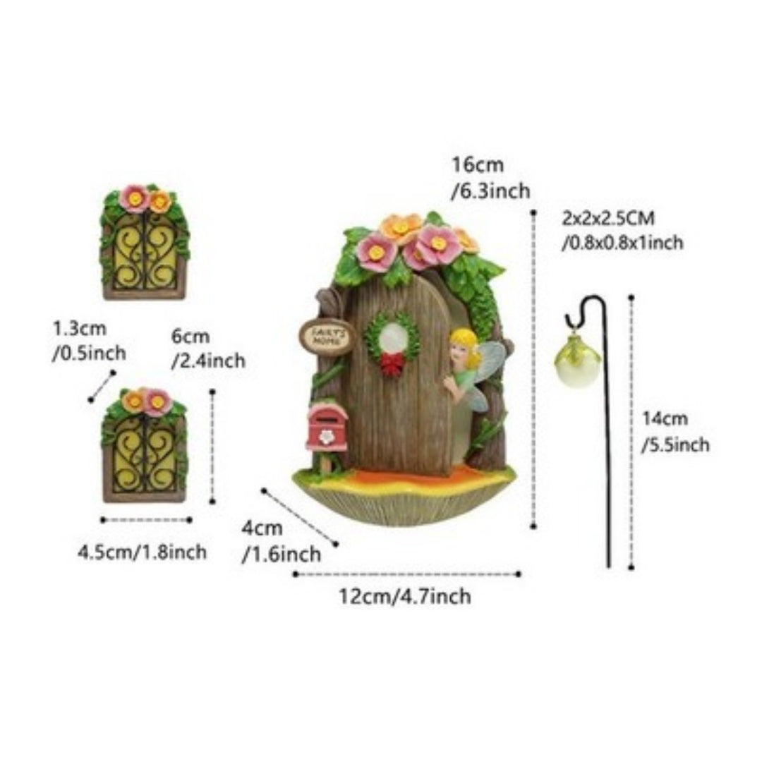 Resin Fairy Door And Windows Miniature Sculpture For Trees Outdoor Decor
