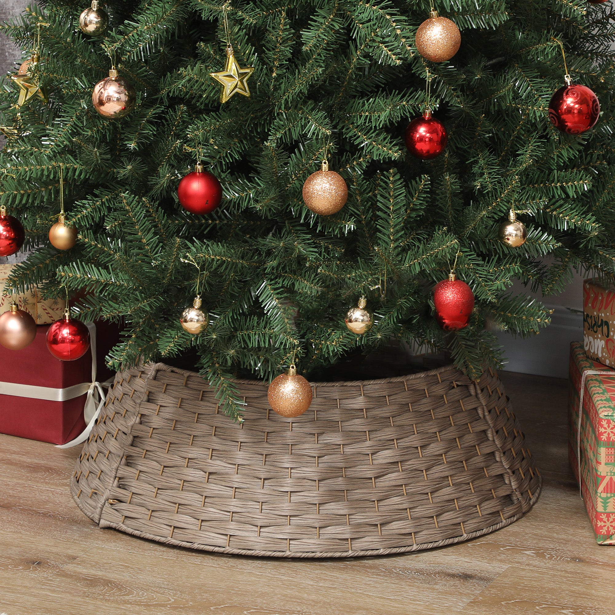 27 inch Rustic Christmas Tree Skirt, Plastic Woven Christmas Tree Collar for Party, Hol…