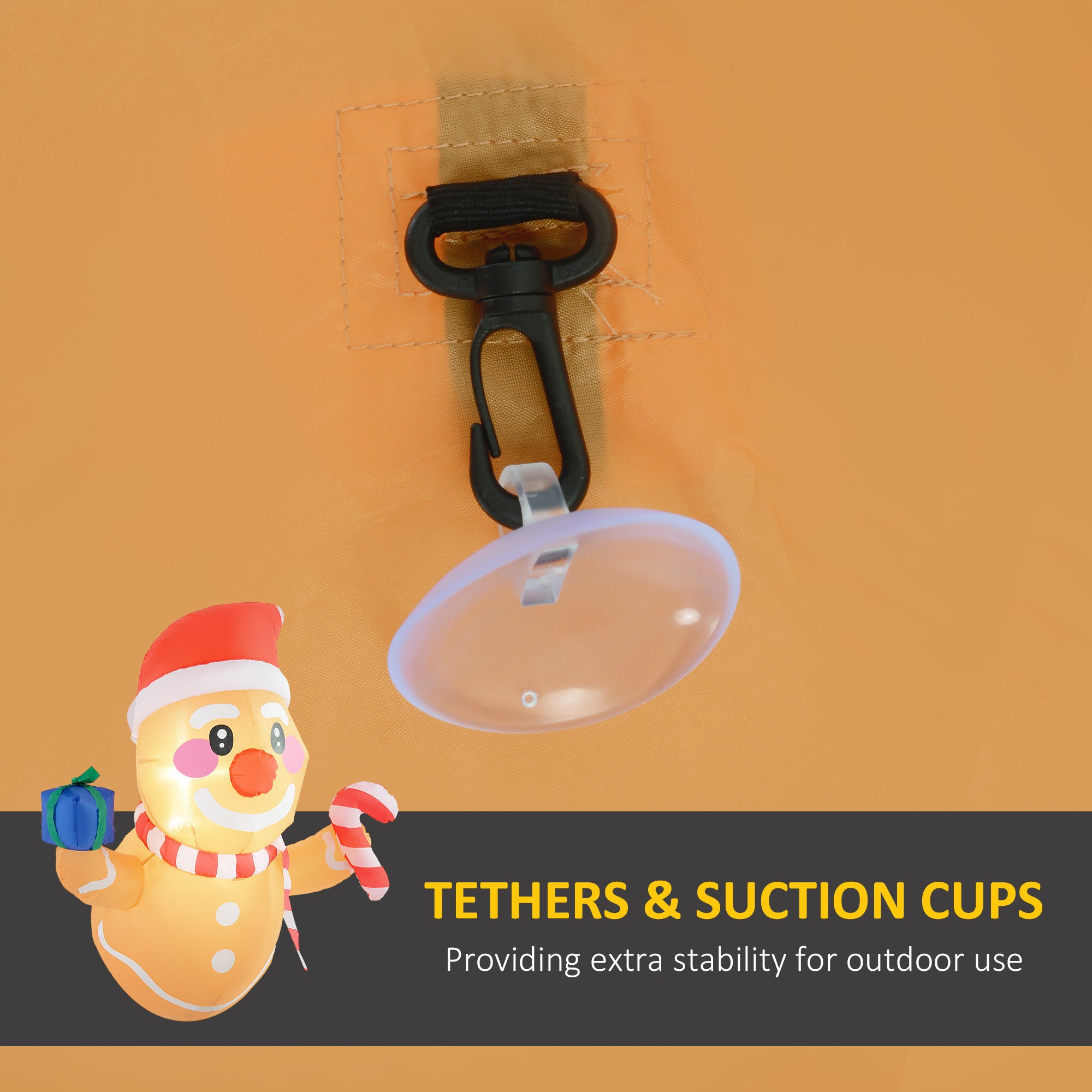 3.4 Inflatable Hanging Gingerbread Man Holding Gift Box & Candy Cane w/ LED Lights, Blo…
