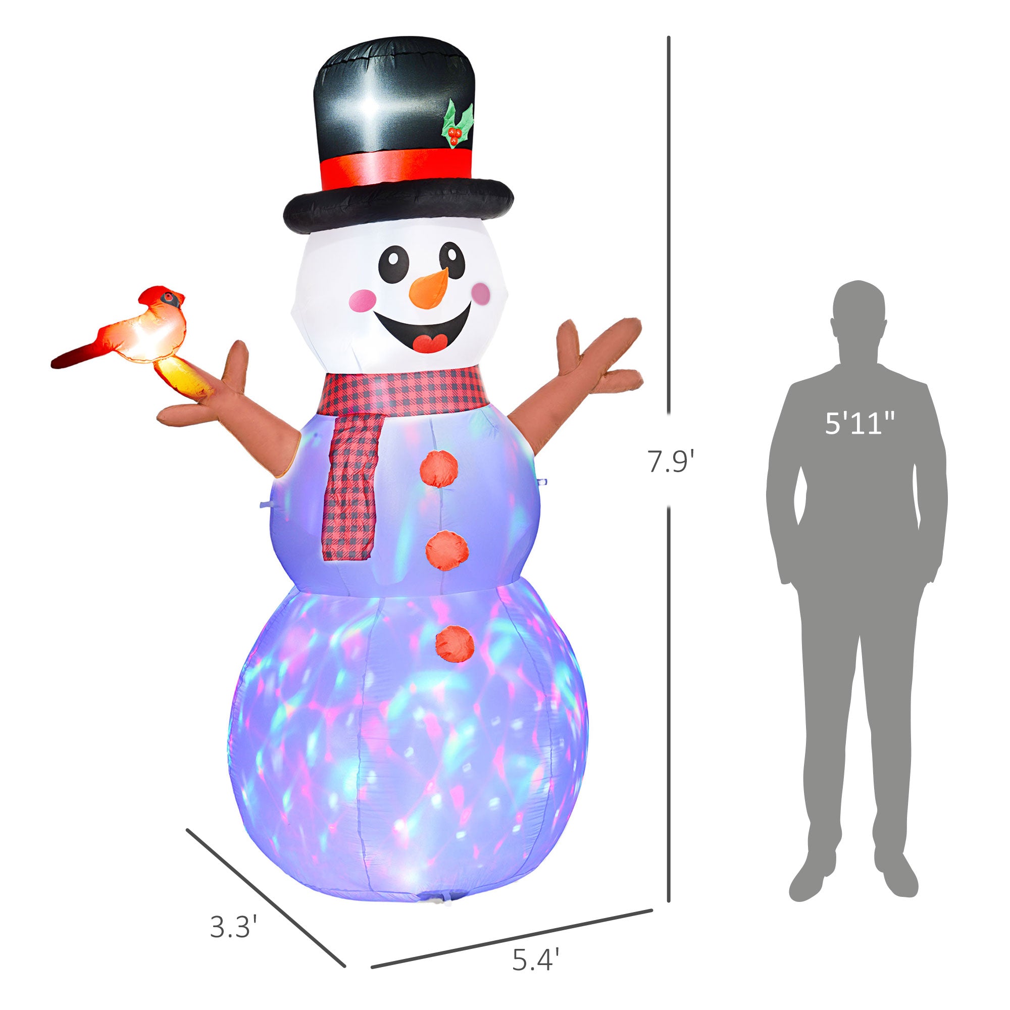 7.9 Inflatable Branch Hand Snowman w/ Rotating Colorful LED Light, Blow-Up Outdoor Disp…