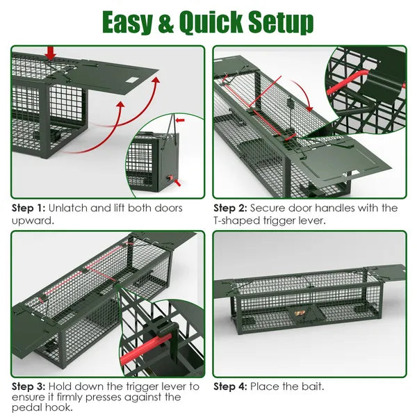 2Pack 15.35x4.72x3.94in 2-Door Humane Live Rat Trap Galvanized Iron Rodent Trap Cage Re…