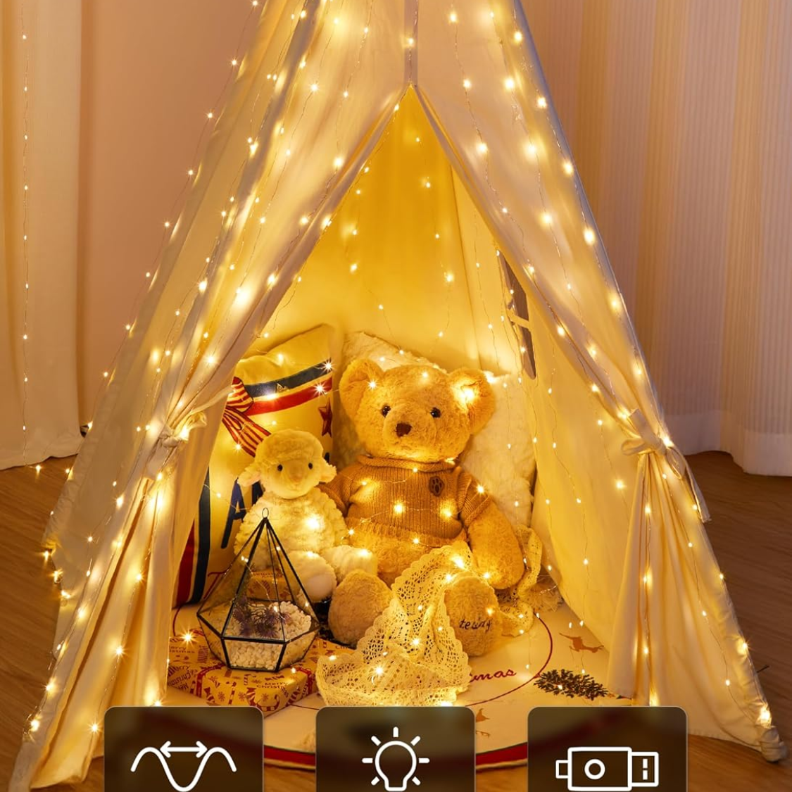 300 LED Fairy Curtain Lights Warm White Curtain String Lights USB Plug In 8 Lighting Mo…