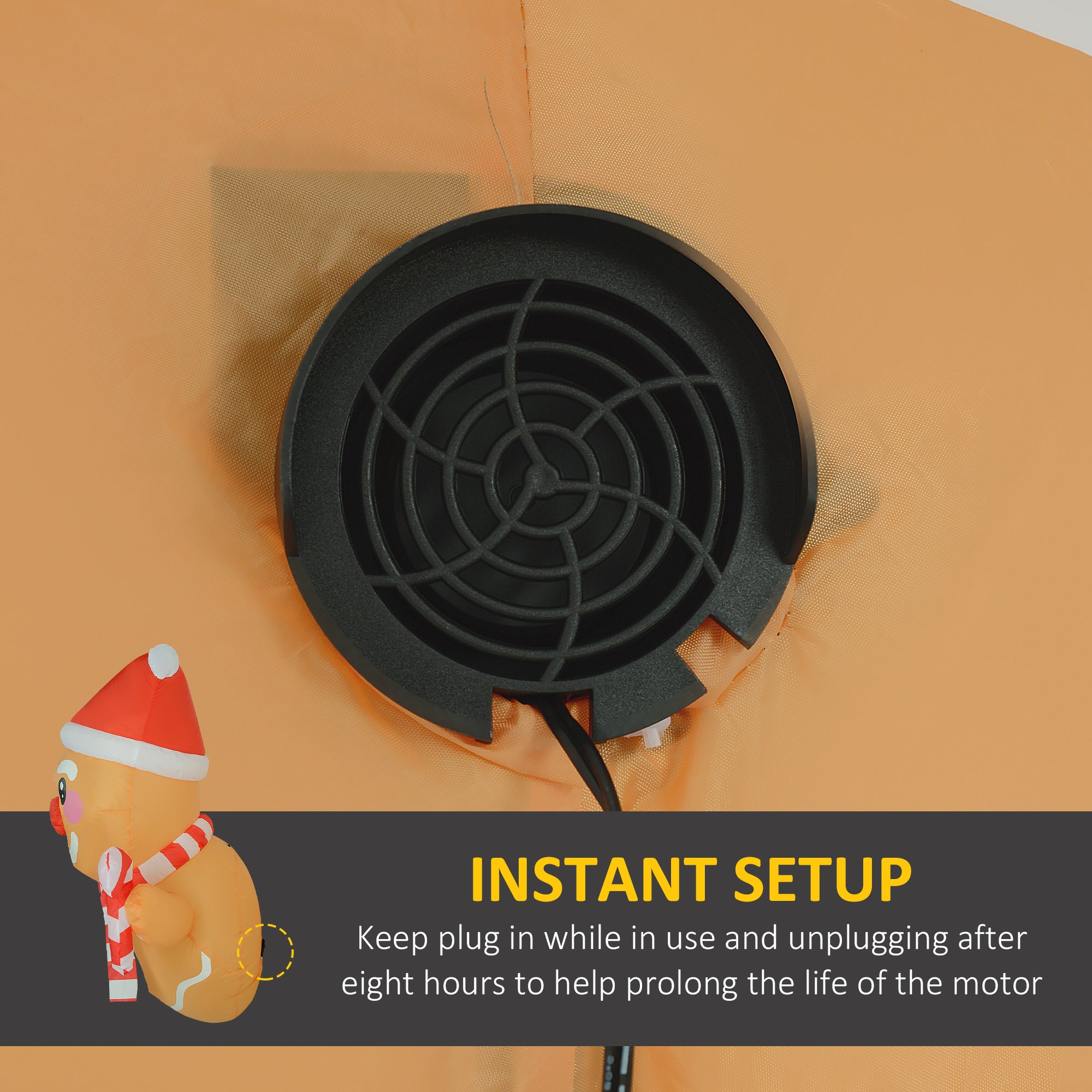 3.4 Inflatable Hanging Gingerbread Man Holding Gift Box & Candy Cane w/ LED Lights, Blo…