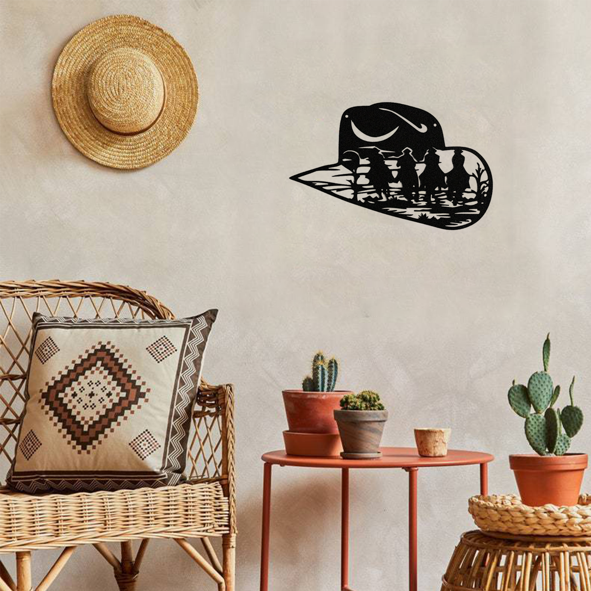 Distressed Metal Cowboy Hat Wall Decor - Vintage Western Wall Art