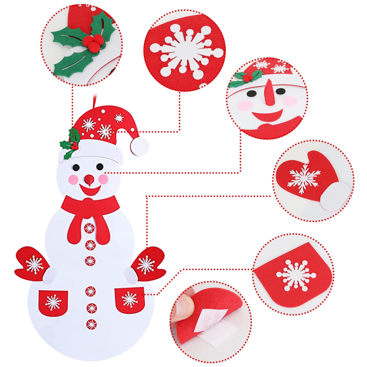 Felt Christmas Snowman Set DIY Felt Christmas Hanging Decorations Kits With 54Pcs Detac…