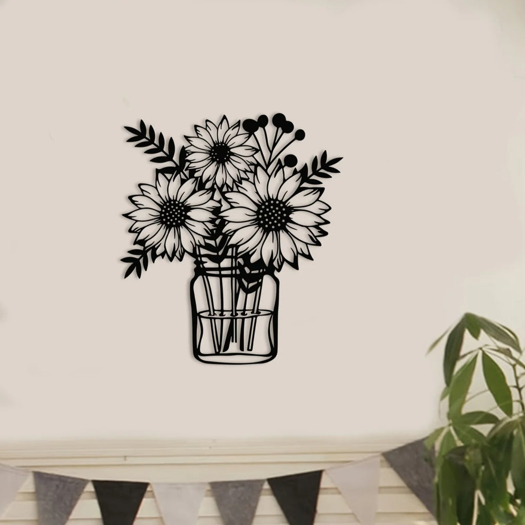 Vintage Sunflower Metal Wall Art - Handcrafted Iron Wall Sculpture