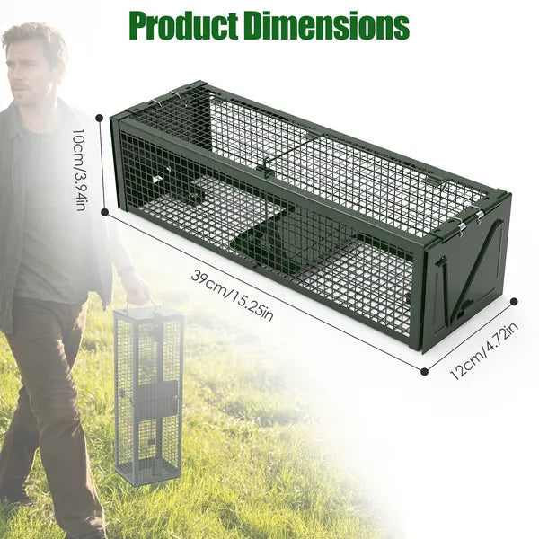 2Pack 15.35x4.72x3.94in 2-Door Humane Live Rat Trap Galvanized Iron Rodent Trap Cage Re…