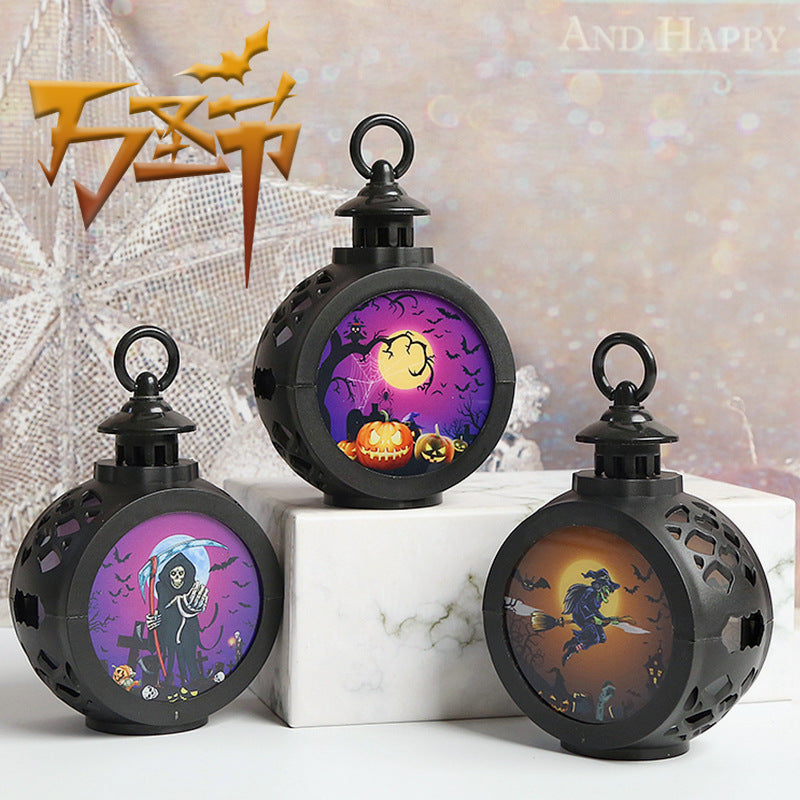 Halloween Pumpkin Lantern Cross-border New Round Lamp Portable Nightlight Horror Atmosp…