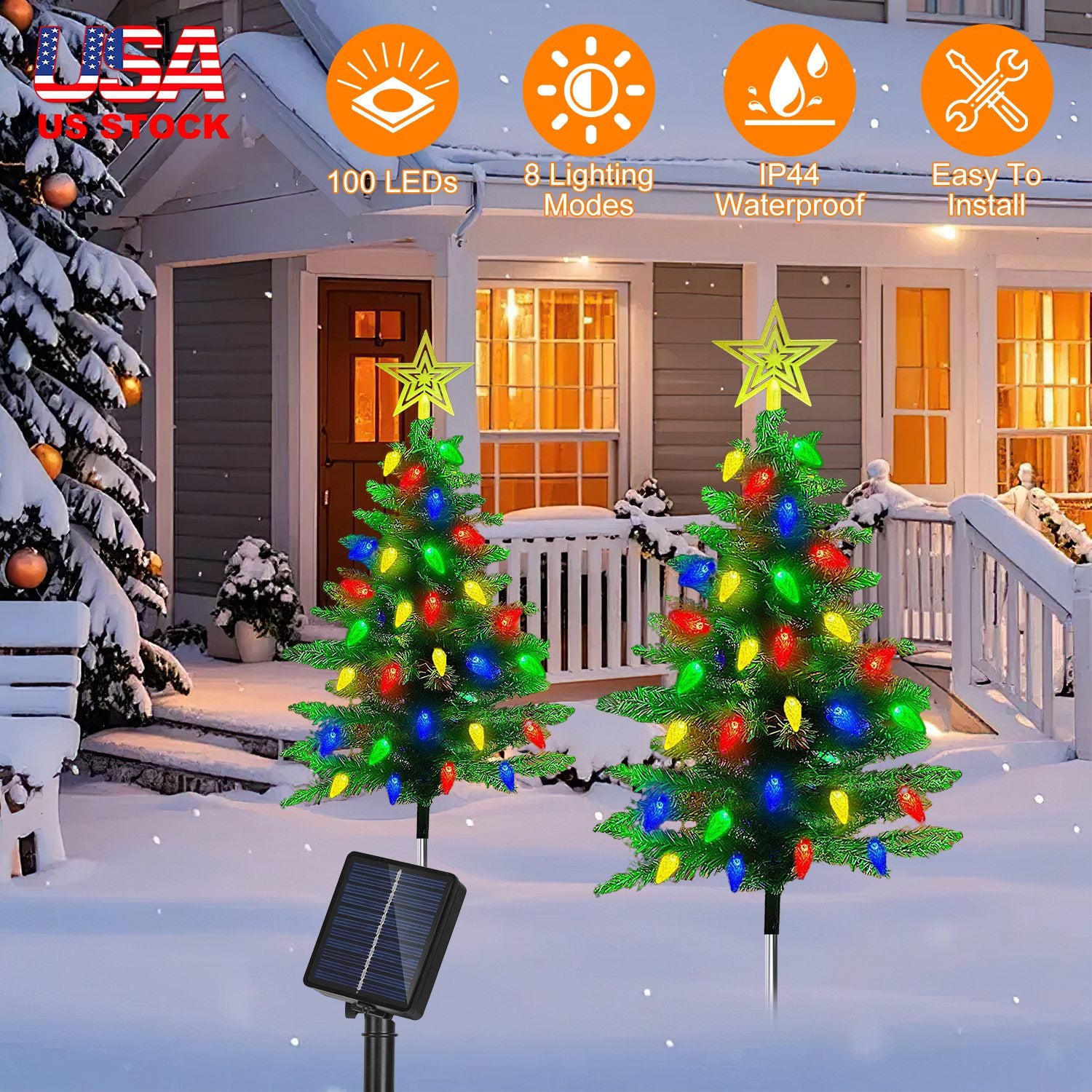 2Pack 37.4in Height Solar Christmas Tree With 1 Hundred Colorful LED Beads 8 Lighting M…