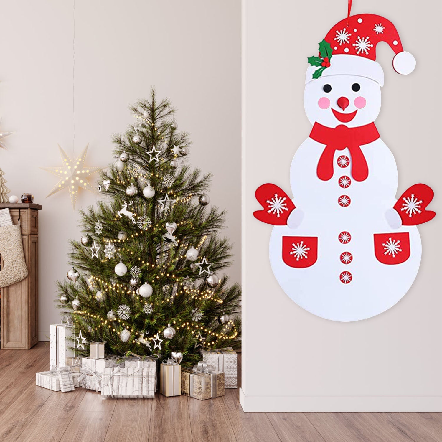 Felt Christmas Snowman Set DIY Felt Christmas Hanging Decorations Kits With 54Pcs Detac…