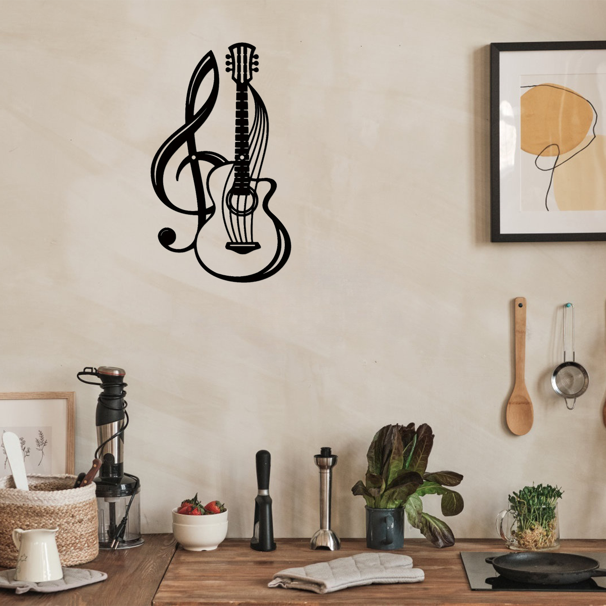 Vintage Black Electric Guitar Wall Art - Gothic & Grunge Decor