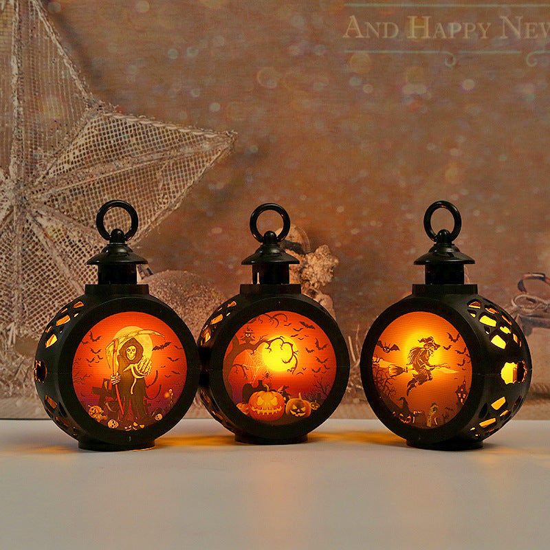 Halloween Pumpkin Lantern Cross-border New Round Lamp Portable Nightlight Horror Atmosp…