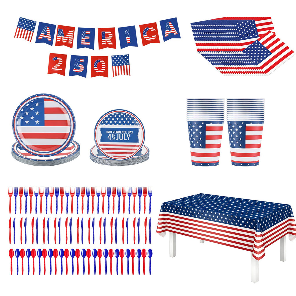 181Pcs 4th Of July 250th Anniversary Party Supplies Set Independence Day Red White Blue…