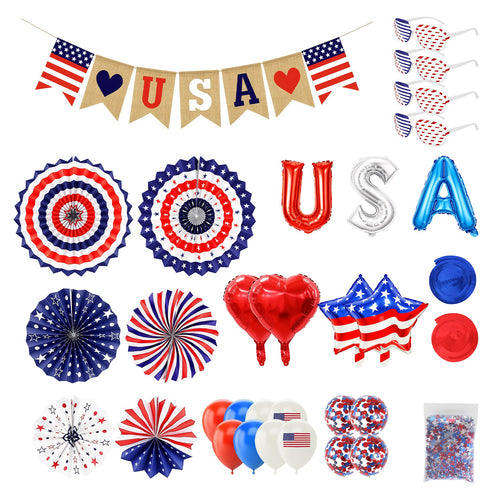 1Set 4th Of July Decorations Set,Patriotic Party Supplies With USA Foil Balloons Paper…