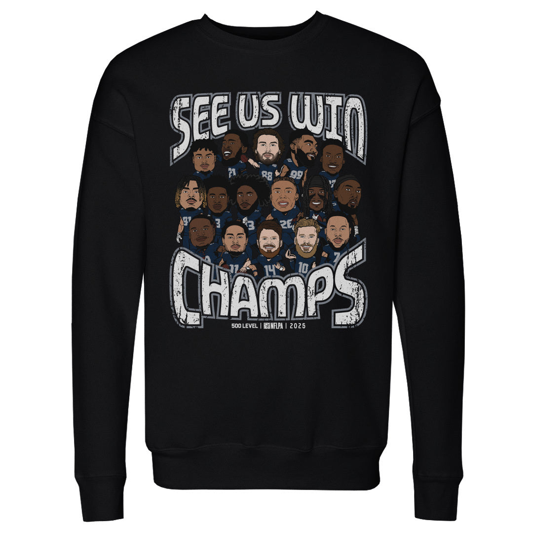 Seattle Football 2025 Champs Cartoon WHT