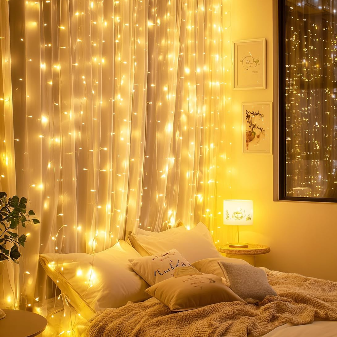 300 LED Fairy Curtain Lights Warm White Curtain String Lights USB Plug In 8 Lighting Mo…