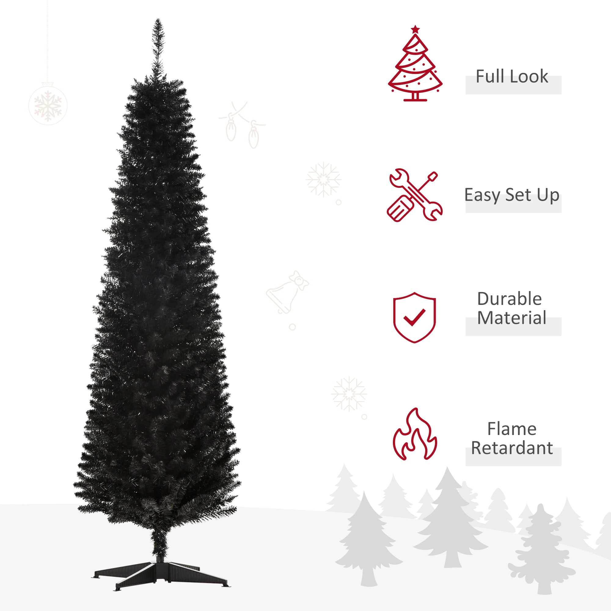 6 Artificial Pencil Christmas Tree, Slim Xmas Tree with 390 Realistic Branch Tips and P…