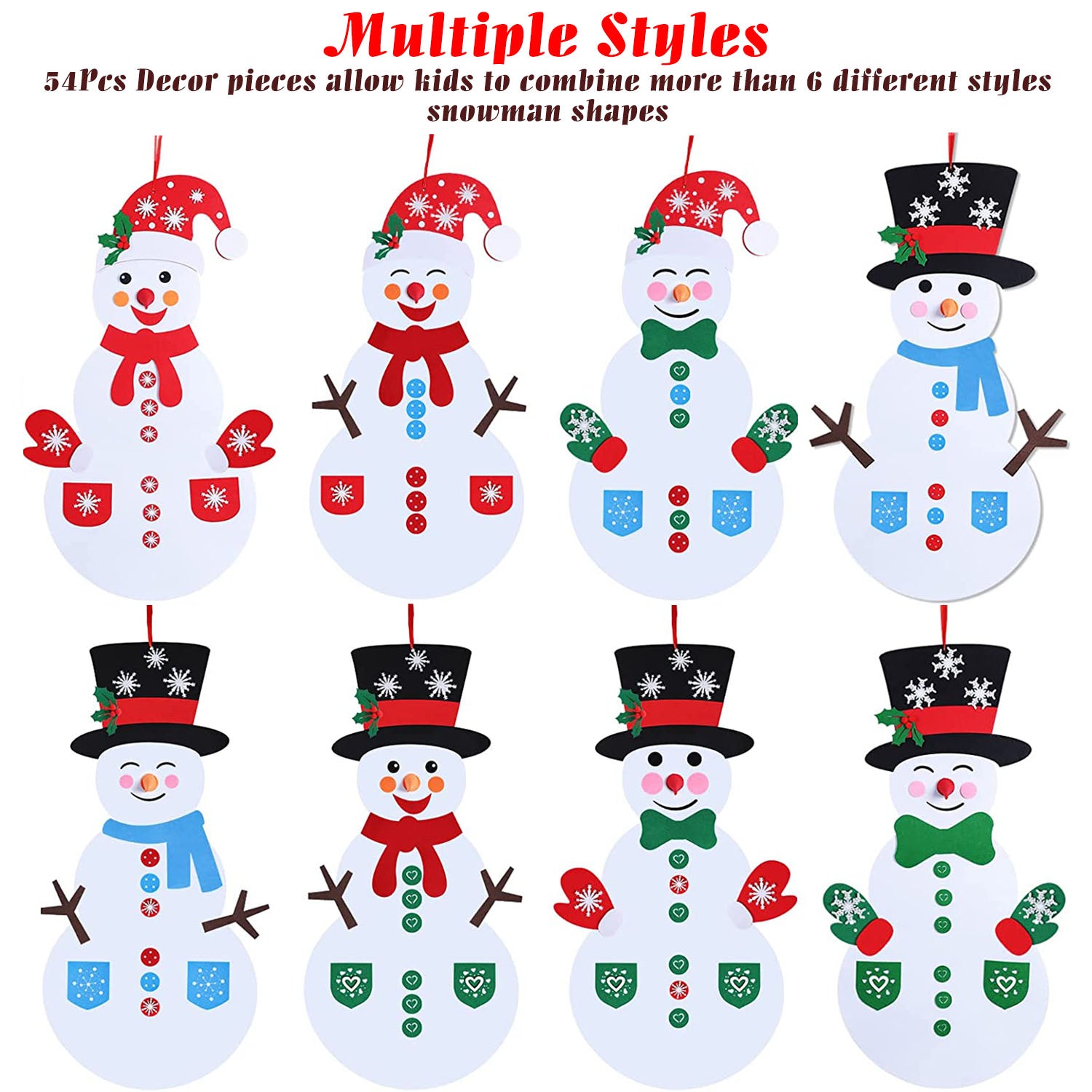 Felt Christmas Snowman Set DIY Felt Christmas Hanging Decorations Kits With 54Pcs Detac…
