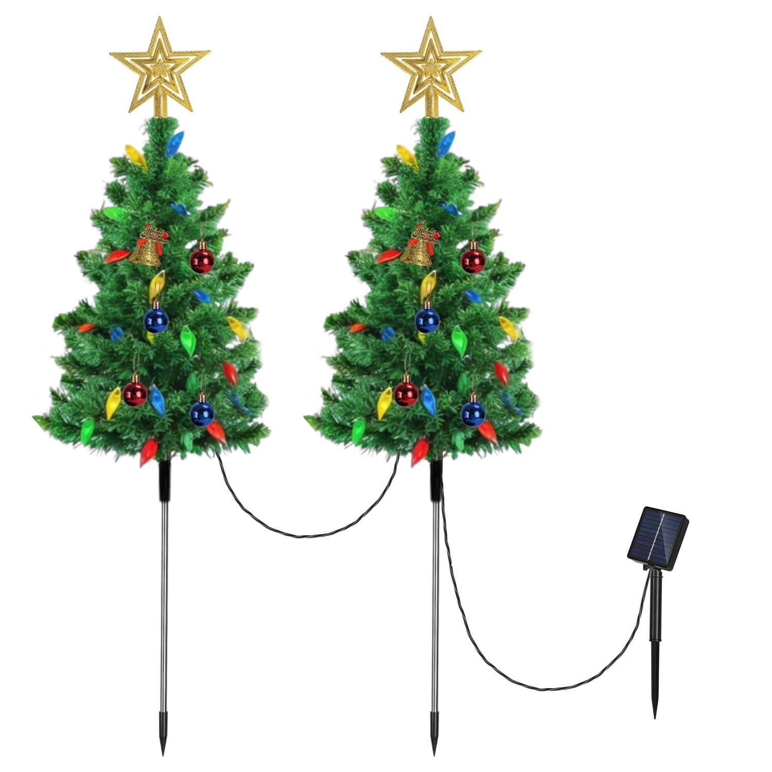 2Pack 37.4in Height Solar Christmas Tree With 1 Hundred Colorful LED Beads 8 Lighting M…