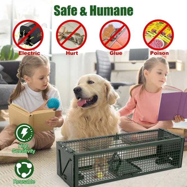2Pack 15.35x4.72x3.94in 2-Door Humane Live Rat Trap Galvanized Iron Rodent Trap Cage Re…