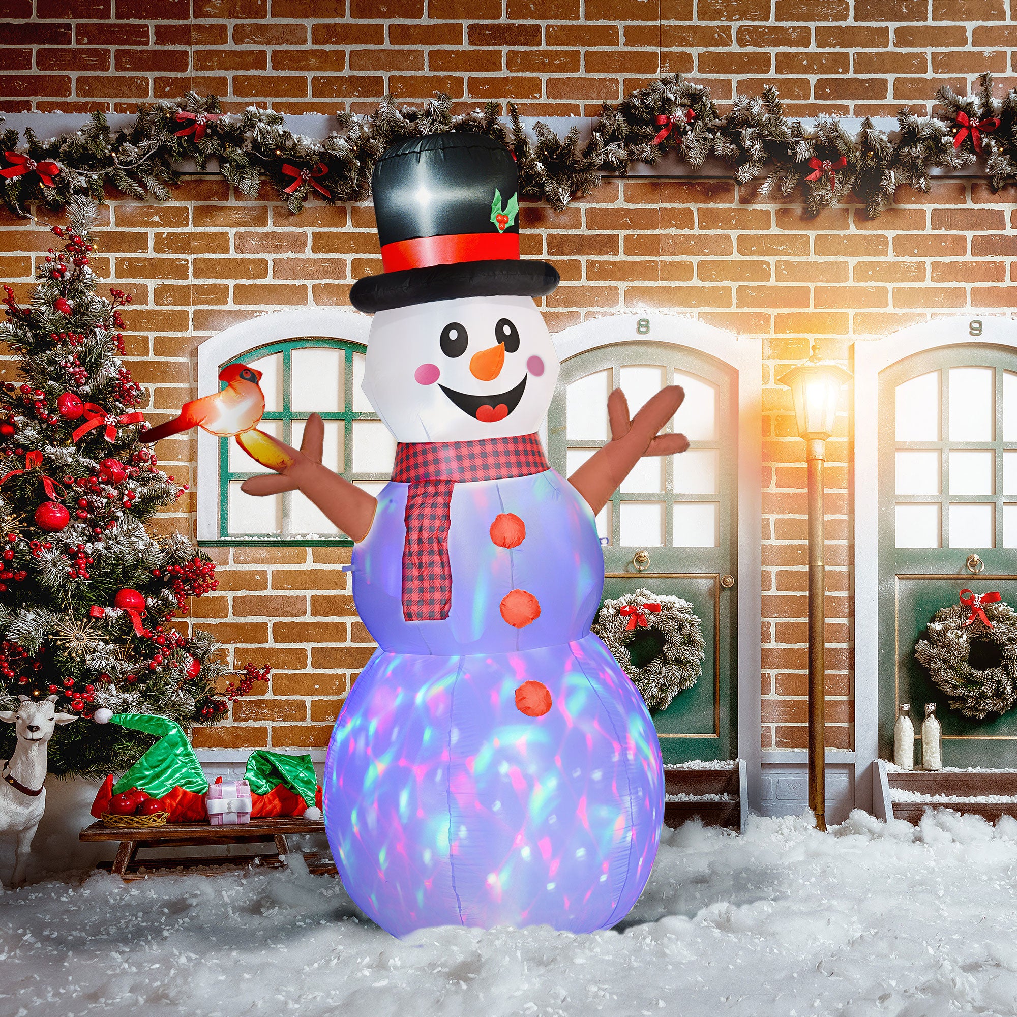7.9 Inflatable Branch Hand Snowman w/ Rotating Colorful LED Light, Blow-Up Outdoor Disp…