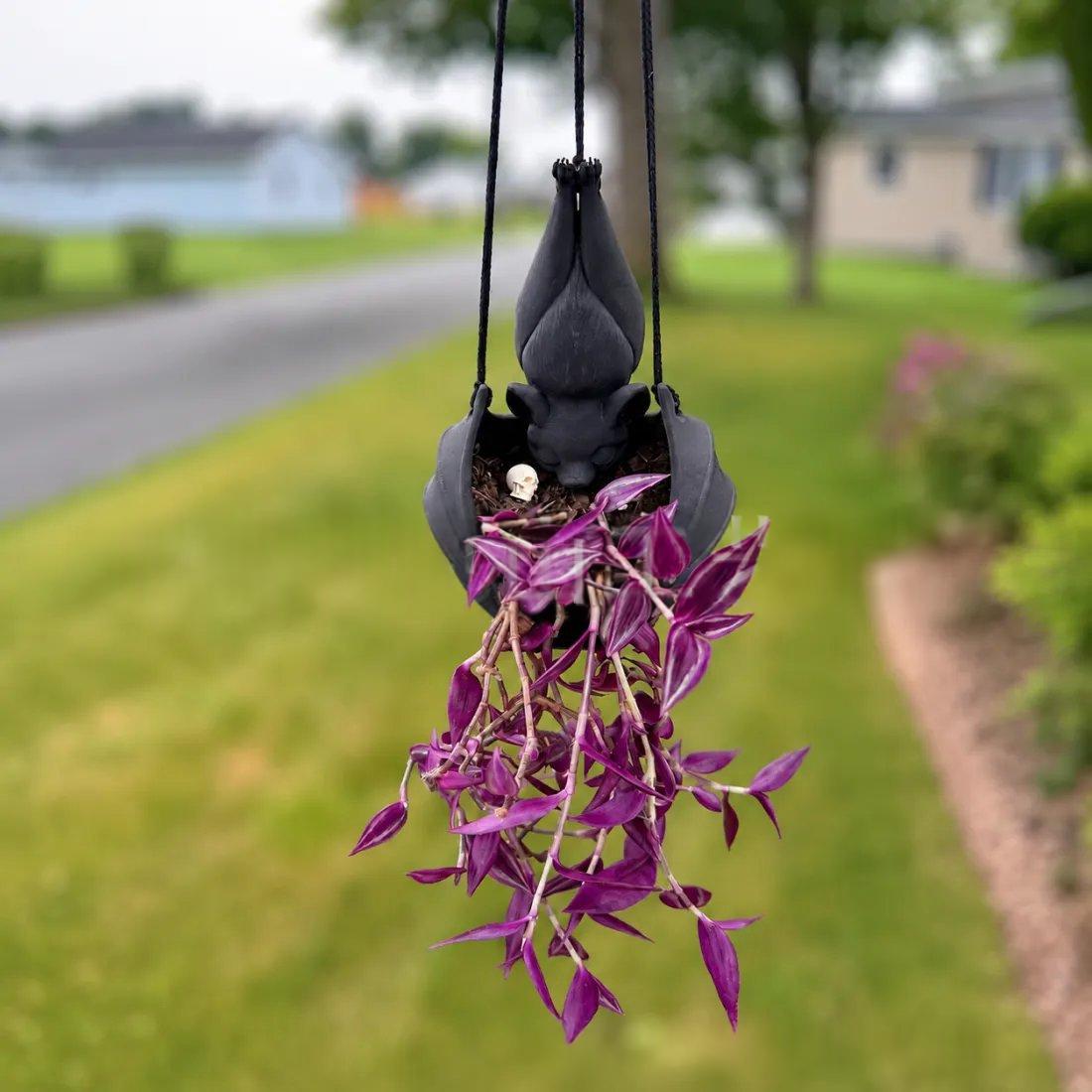 Halloween Hanging Bat Flower Pot Garden Decoration