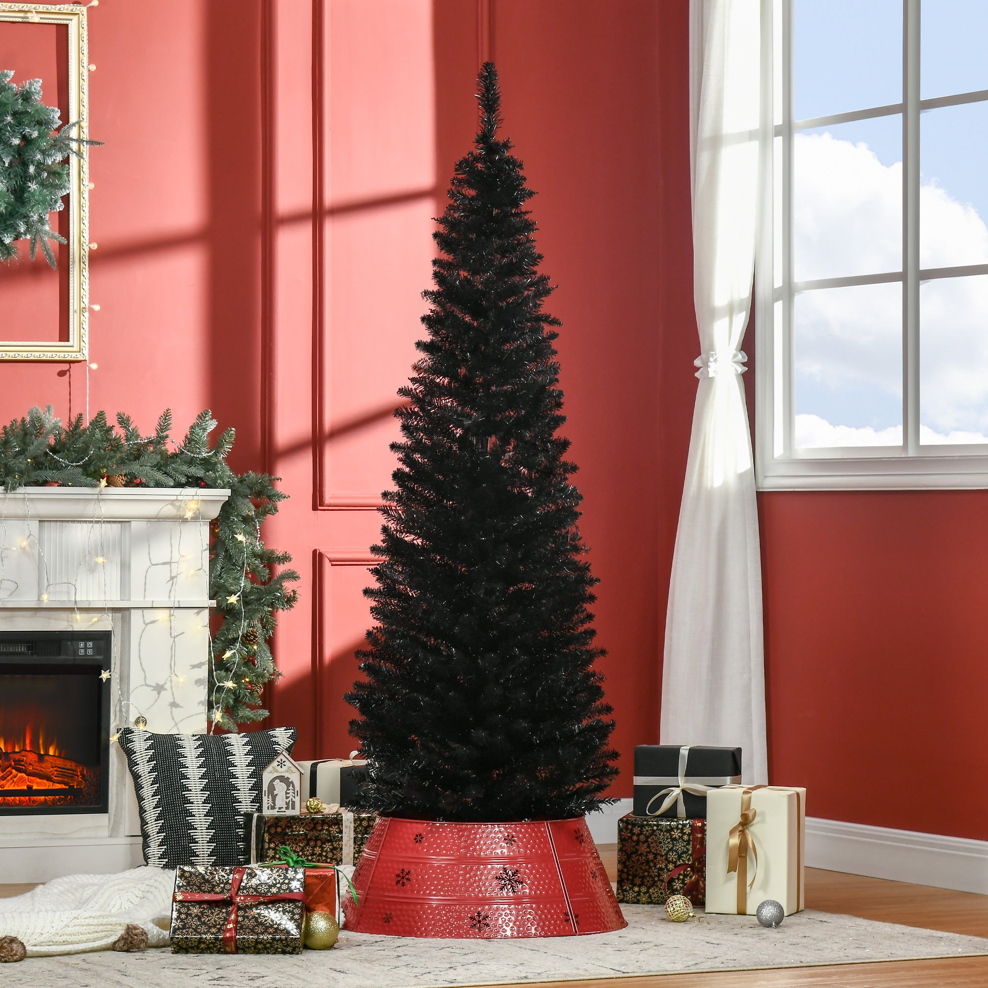 6 Artificial Pencil Christmas Tree, Slim Xmas Tree with 390 Realistic Branch Tips and P…