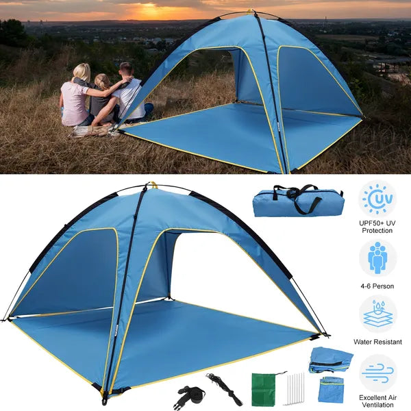 Beach Tent Sun Shelter UPF50 Add UV Protection, 6.9x6.9ft Beach Canopy Tent For 4-6 Adu…