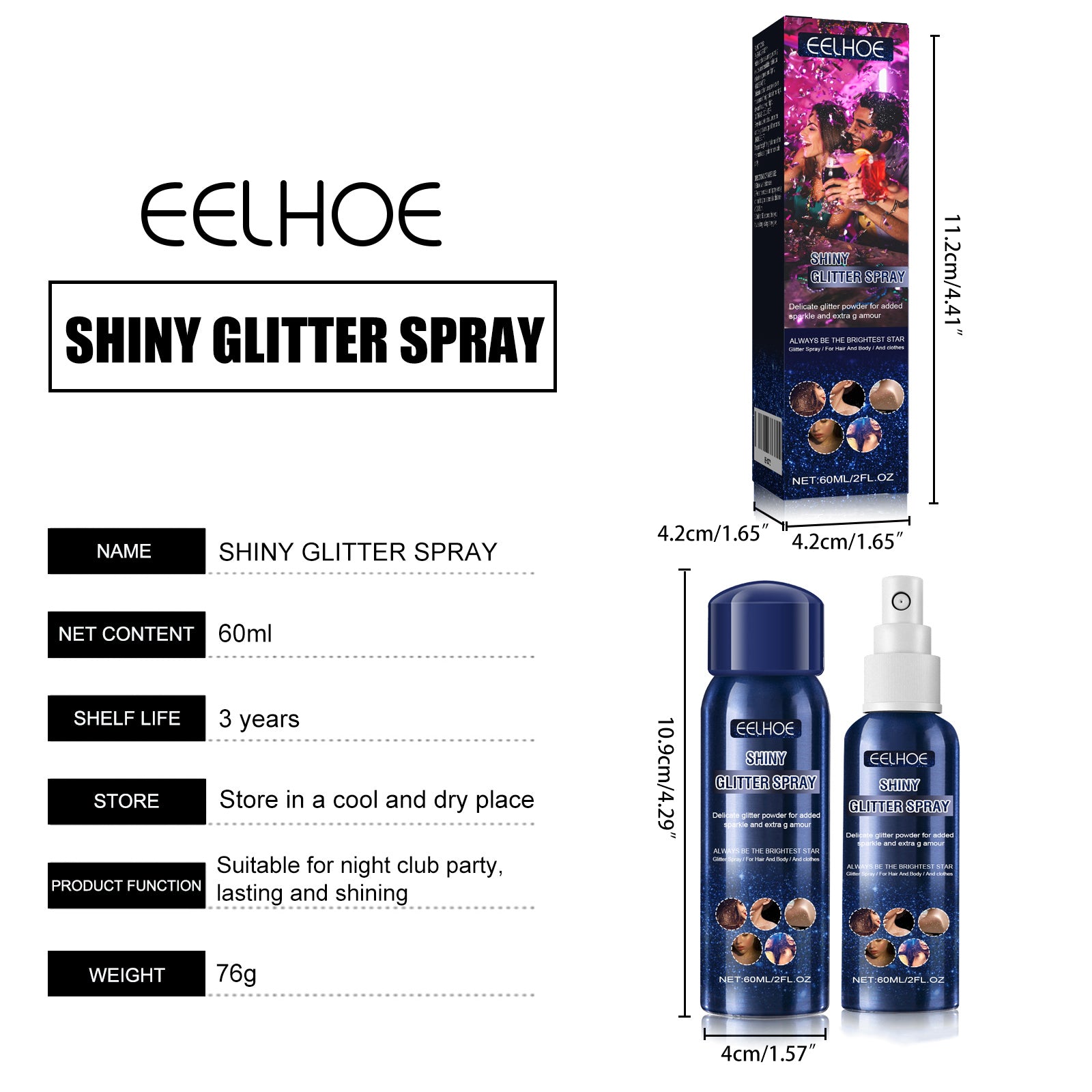 Shiny Glitter Spray, Body Hair Clothes Highlight Shimmer Spray For Halloween Club Party…