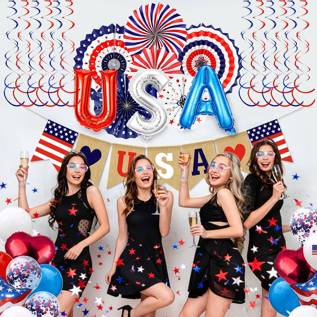 1Set 4th Of July Decorations Set,Patriotic Party Supplies With USA Foil Balloons Paper…