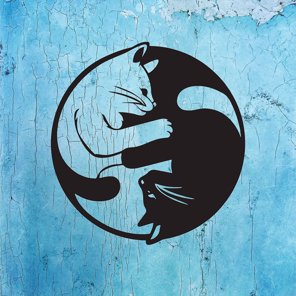 Metal Yin Yang Cat Wall Art Sculpture, Handmade Indoor