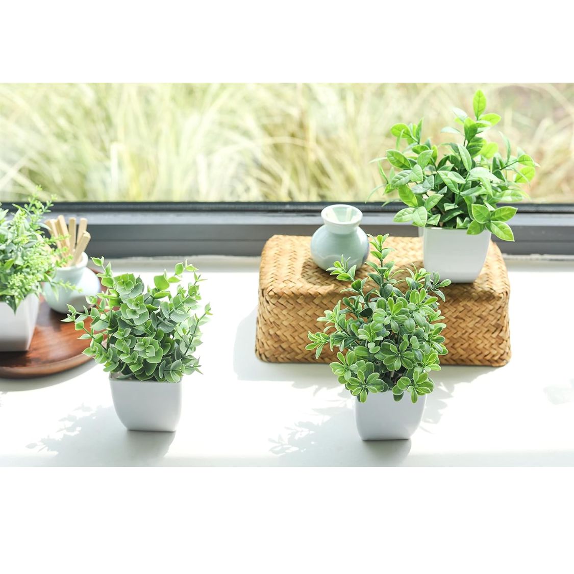 Fake Plants Mini Artificial Greenery Potted Plants For Home Decor Indoor Office Table R…