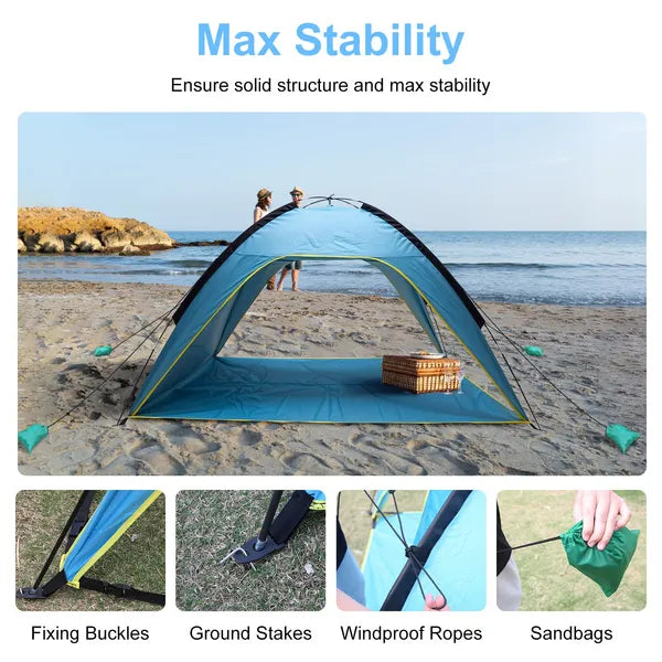 Beach Tent Sun Shelter UPF50 Add UV Protection, 6.9x6.9ft Beach Canopy Tent For 4-6 Adu…