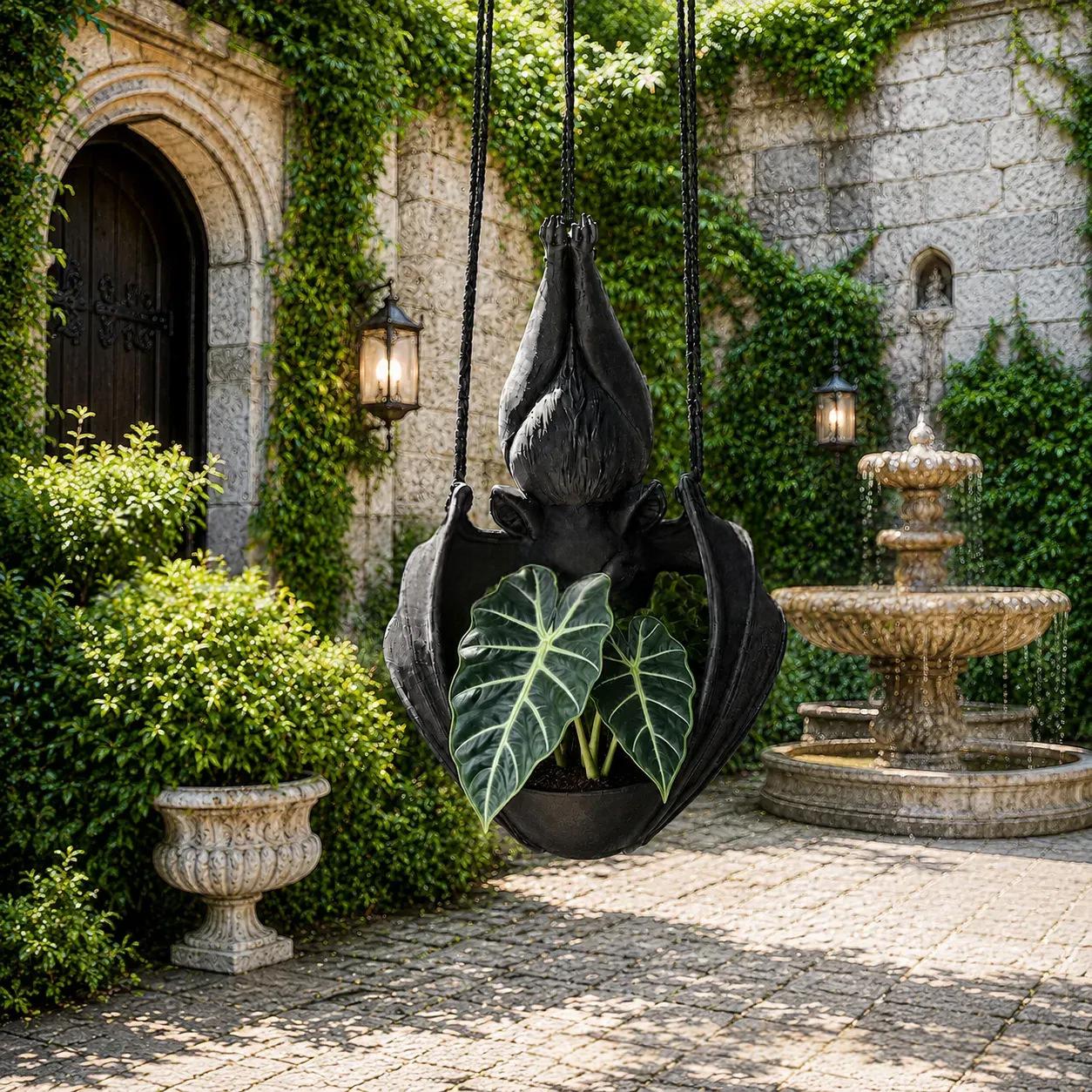 Halloween Hanging Bat Flower Pot Garden Decoration