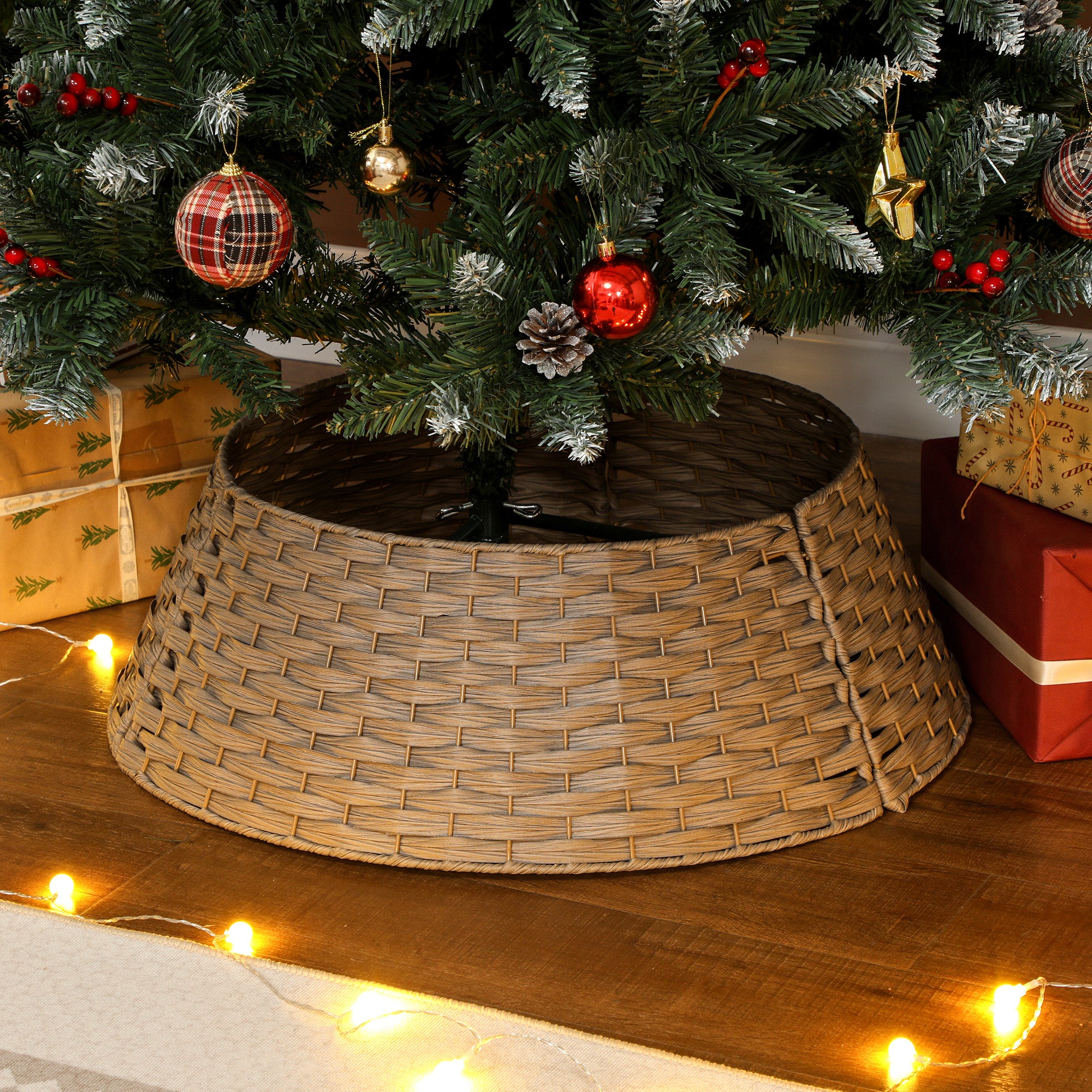 27 inch Rustic Christmas Tree Skirt, Plastic Woven Christmas Tree Collar for Party, Hol…