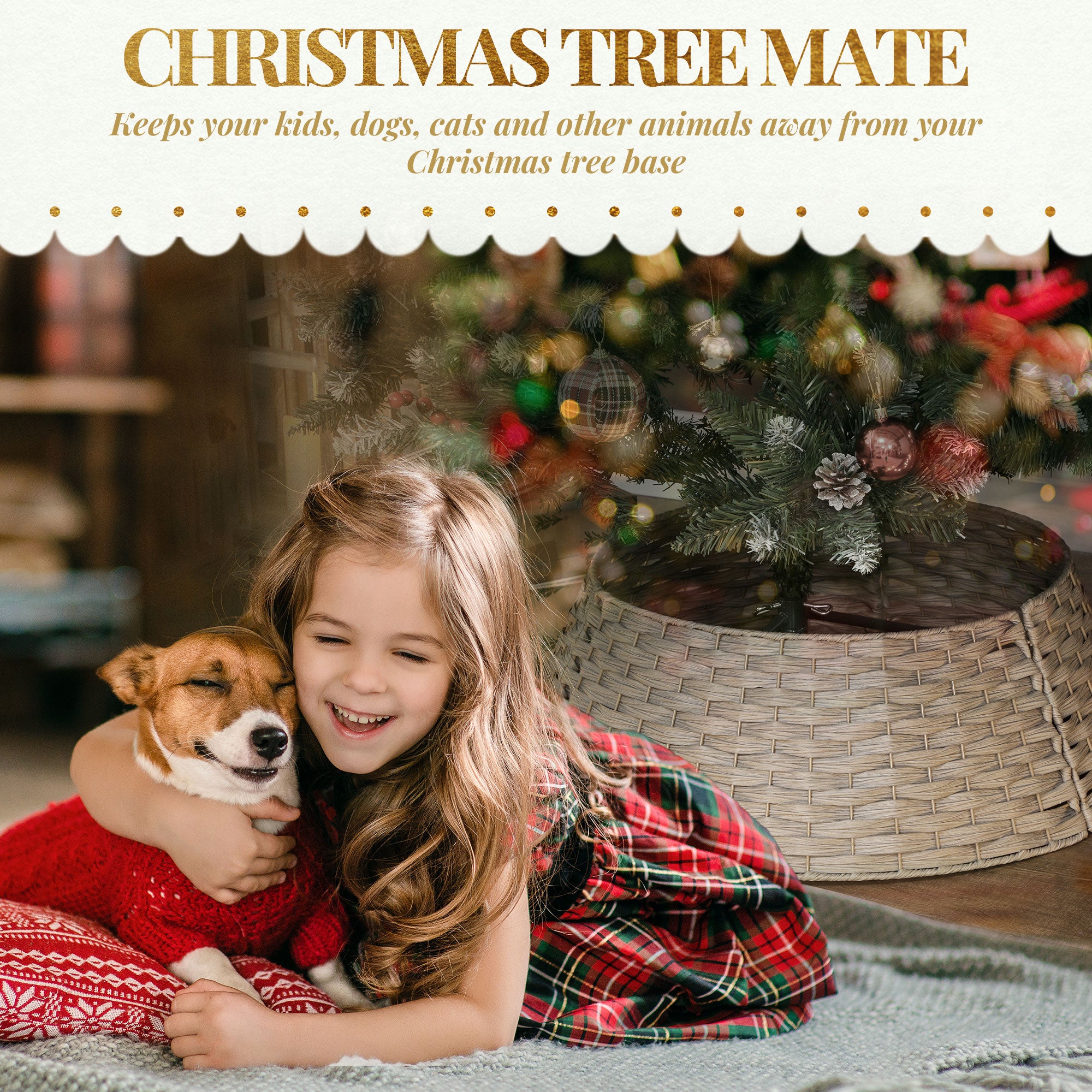 27 inch Rustic Christmas Tree Skirt, Plastic Woven Christmas Tree Collar for Party, Hol…