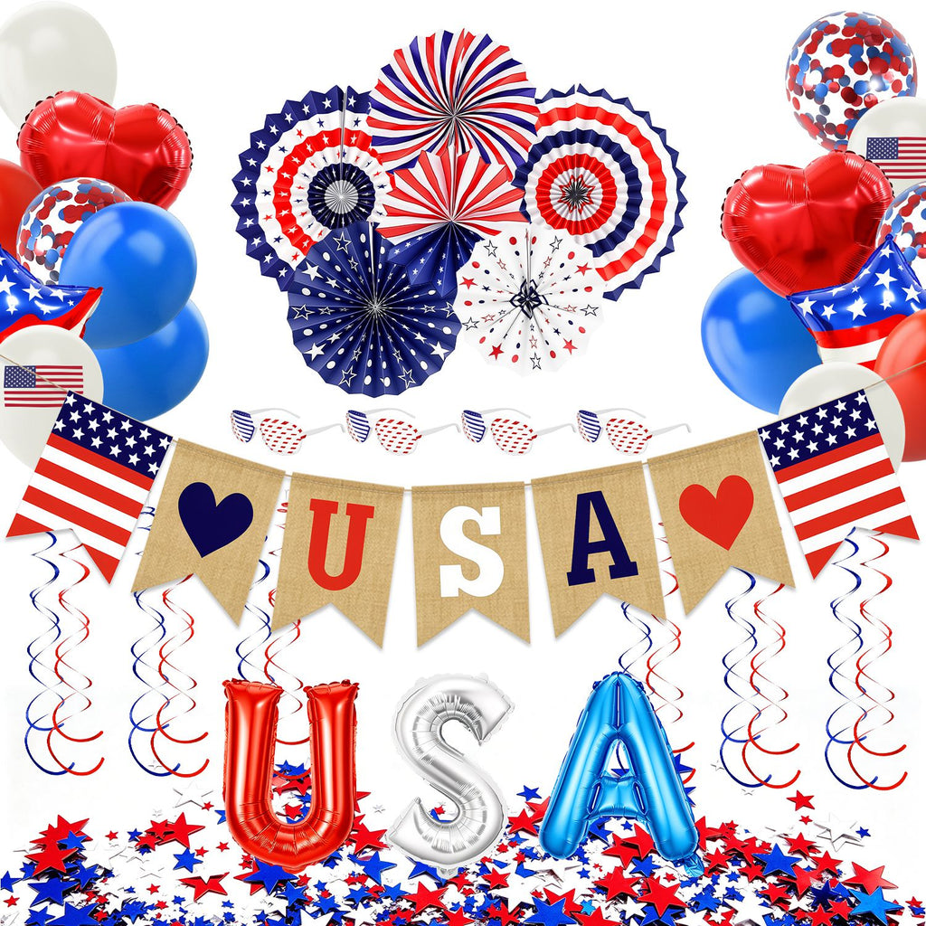 1Set 4th Of July Decorations Set,Patriotic Party Supplies With USA Foil Balloons Paper…